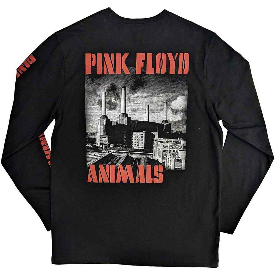 Pink Floyd Unisex Long Sleeve T-Shirt: Animals B&W (Black) (Back & Sleeve Print)