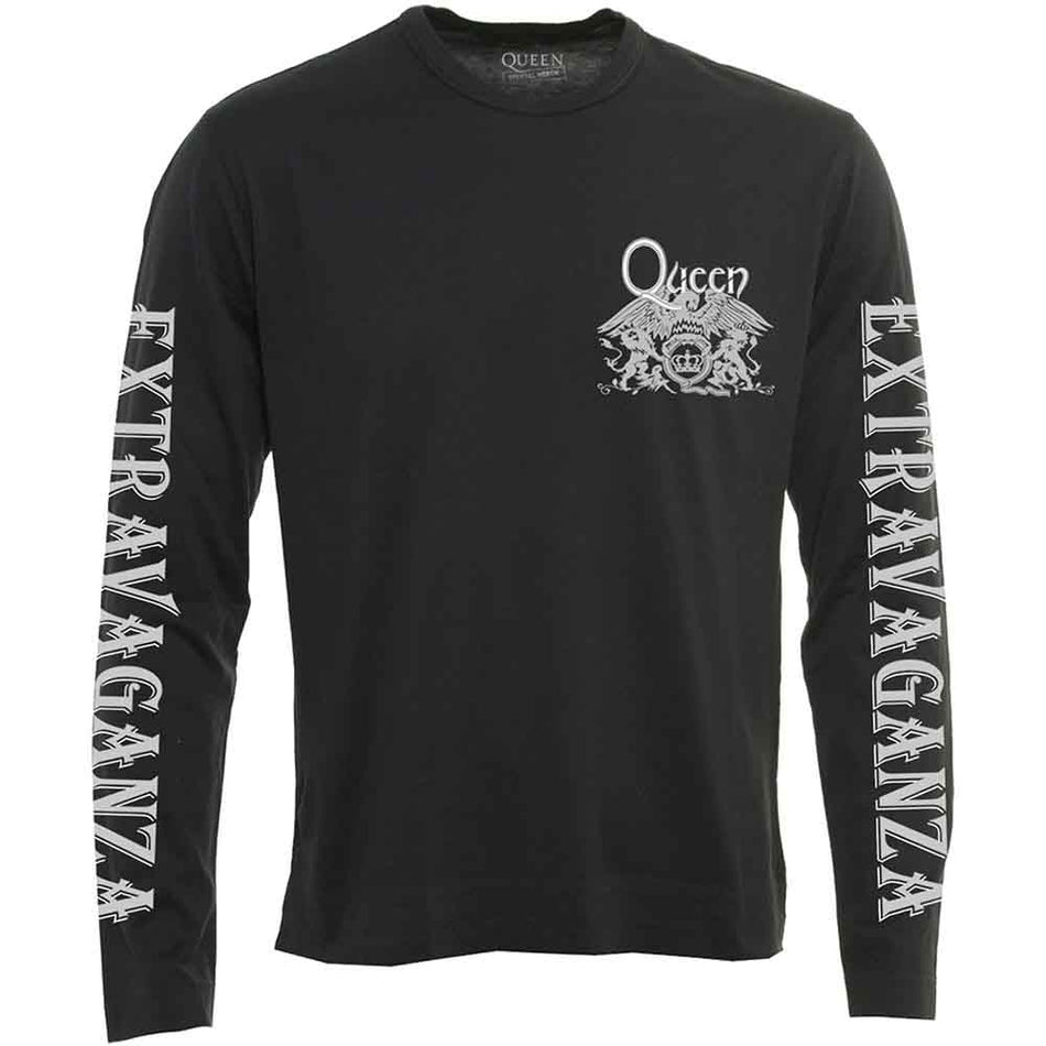 Queen Unisex Long Sleeve T-Shirt: Extravaganza (Black) (Sleeve Print)