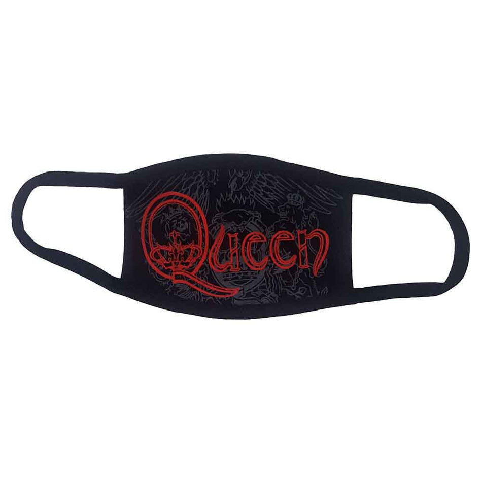Queen Face Mask: Red Retro Logo (Black)