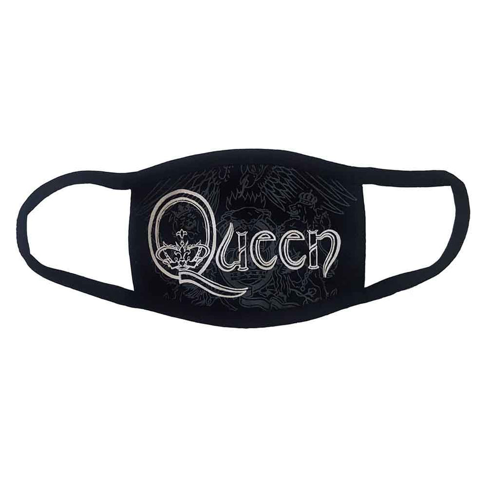 Queen Face Mask: White Retro Logo (Black)