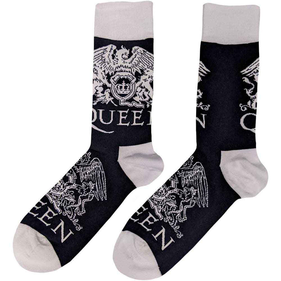 Queen Unisex Ankle Socks: White Crests (Navy Blue) (UK Size 4 - 7)