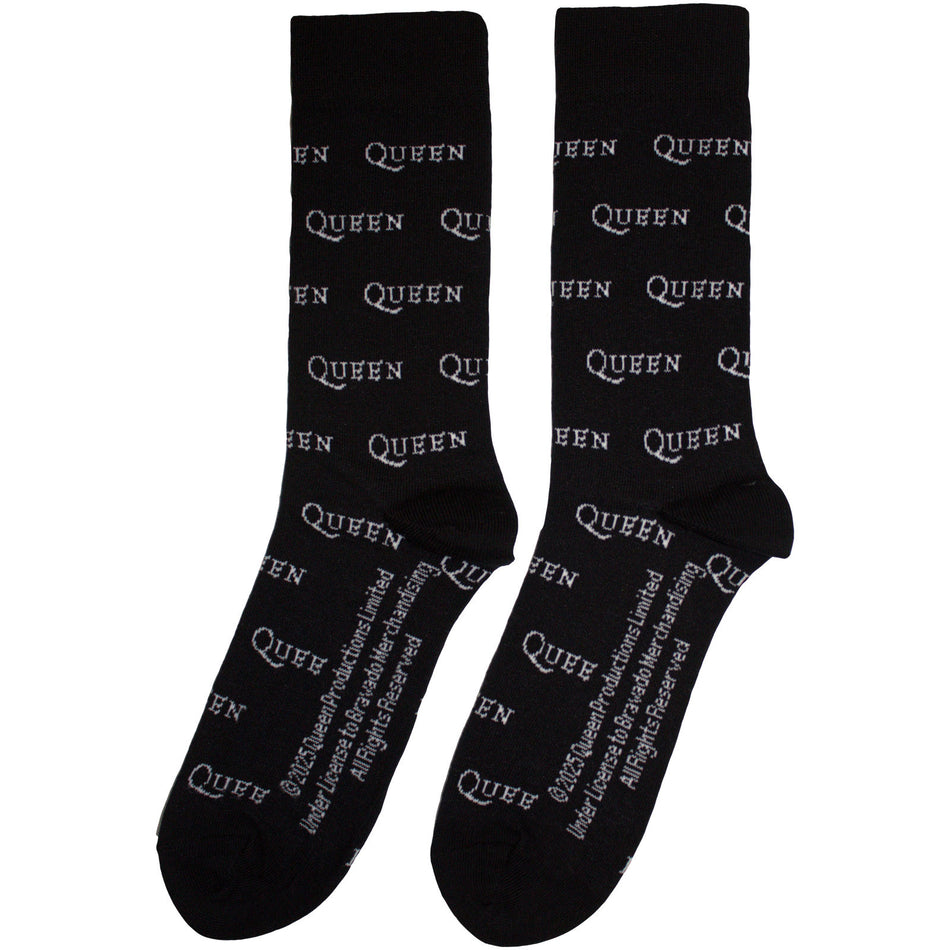 Queen Unisex Ankle Socks: Logo Repeat Mono (Black) (UK Size 6 - 11)