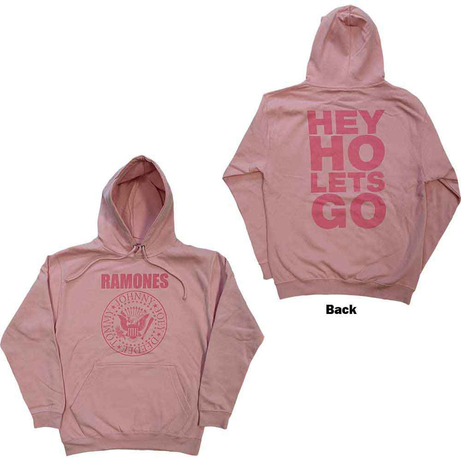 Ramones Unisex Pullover Hoodie: Pink Hey Ho Seal (Pink) (Back Print)