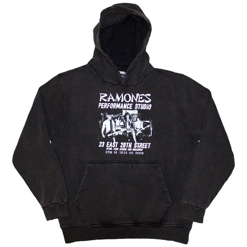 Ramones Unisex Stone Wash Pullover Hoodie: East Village (Charcoal Grey) (Wash Collection)
