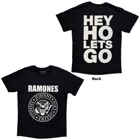 Ramones Unisex T-Shirt: Hey Ho (Front & Back) (Black) (Back Print)