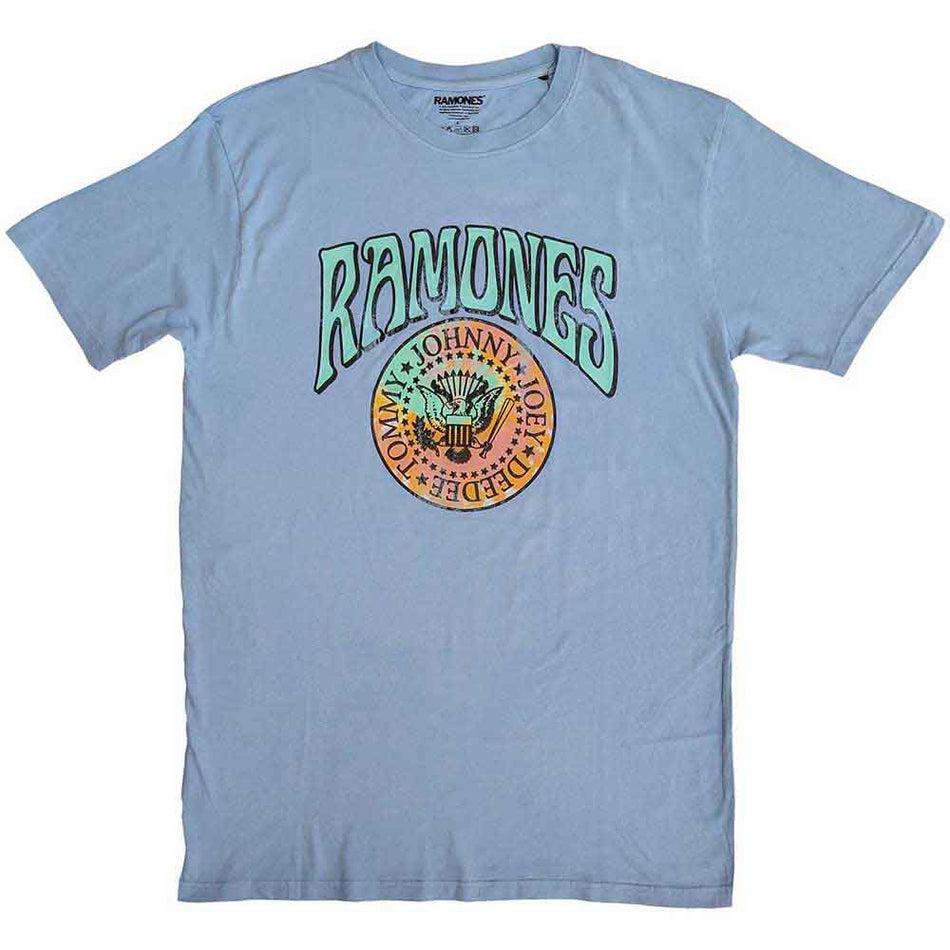 Ramones Unisex T-Shirt: Crest Psych (Light Blue)