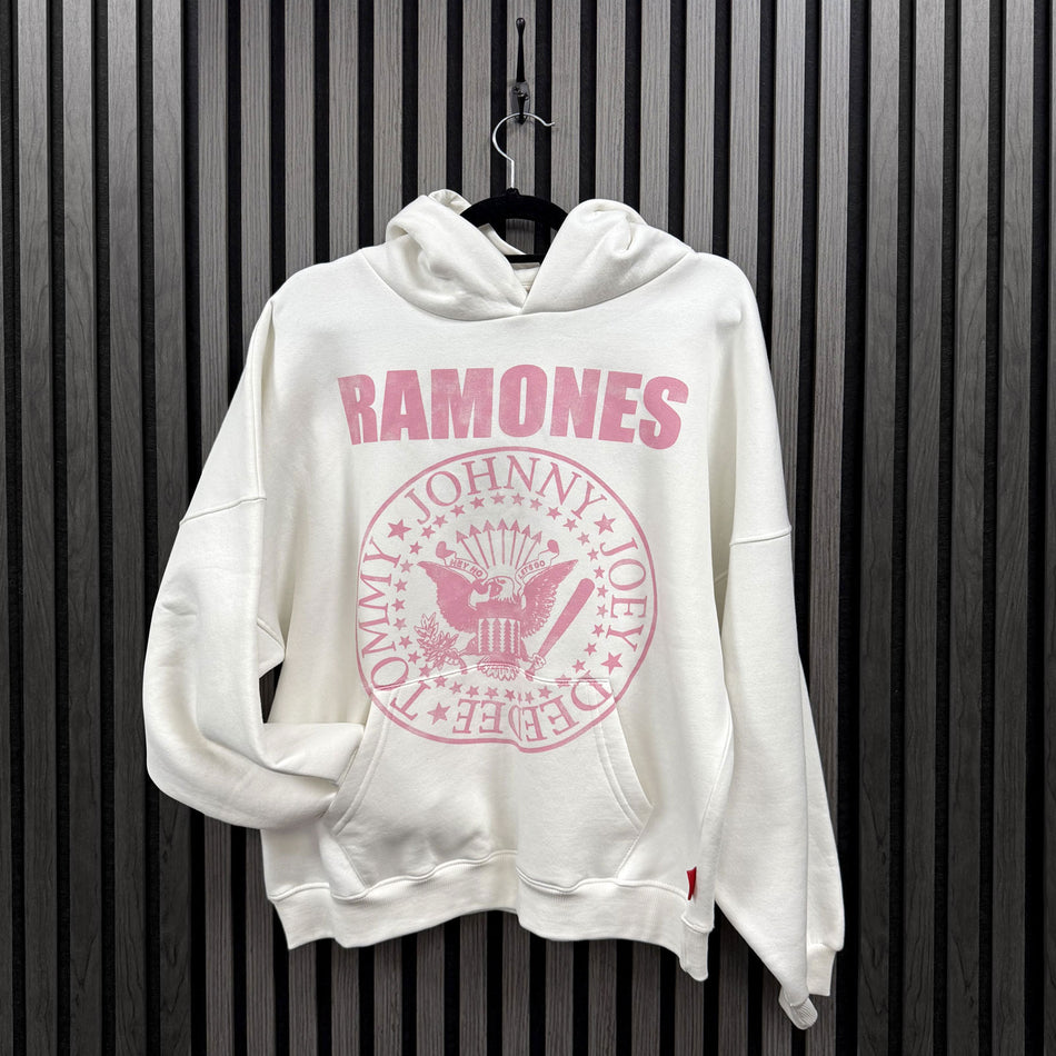 Ramones Ladies Unplugged Pullover Hoodie: Pink Presidential Seal (Natural)
