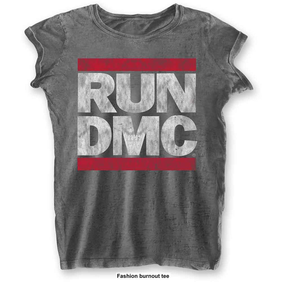Run DMC Ladies Burnout T-Shirt: DMC Logo (Charcoal Grey)