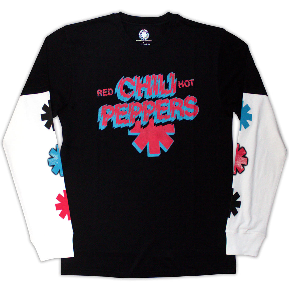Red Hot Chili Peppers Unisex 2 In 1 Layered Long Sleeve T-Shirt: Shock Logo (Sleeve Print) (Black & White)