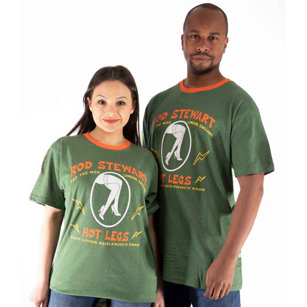 Rod Stewart Unisex Ringer T-Shirt: Hot Legs (Green)