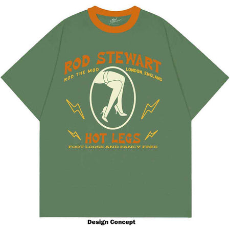 Rod Stewart Unisex Ringer T-Shirt: Hot Legs (Green)