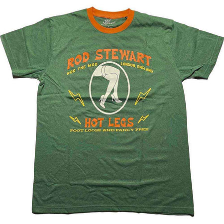 Rod Stewart Unisex Ringer T-Shirt: Hot Legs (Green)