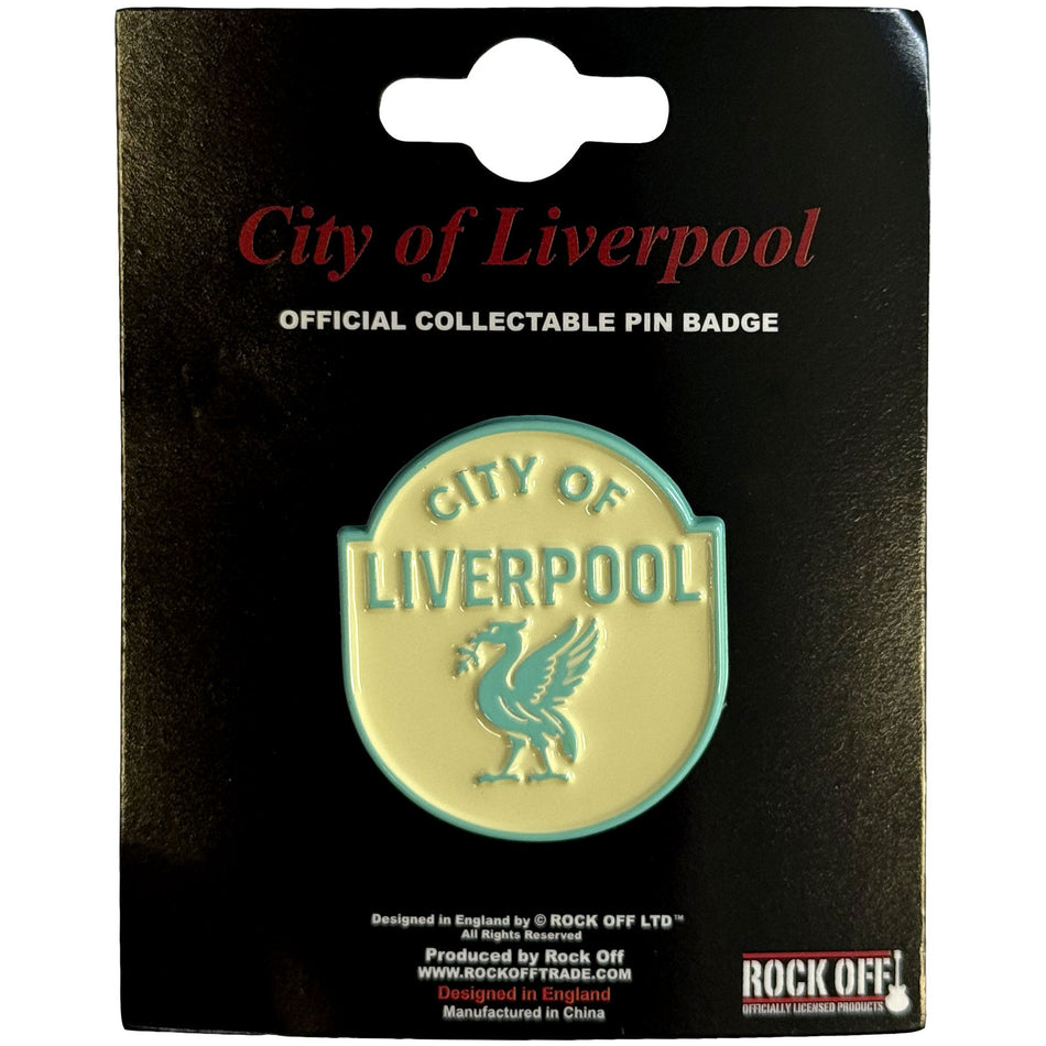 Rock Off Pin Badge: City Of Liverpool Emblem Cyan