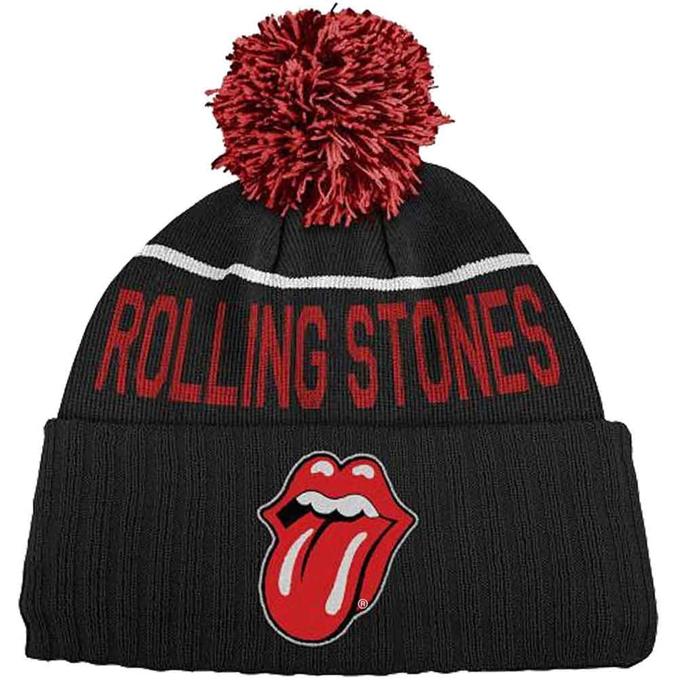 The Rolling Stones Unisex Bobble Beanie Hat: Classic Tongue (Black)