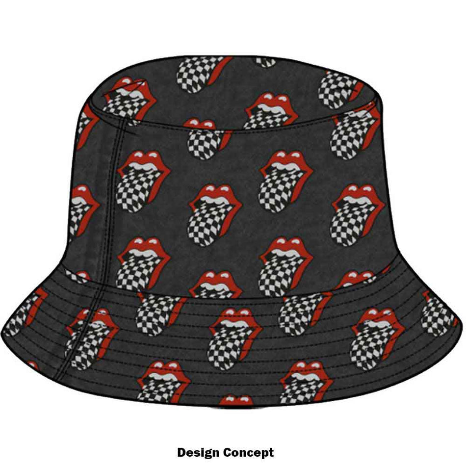 The Rolling Stones Unisex Bucket Hat: Checker Tongue Pattern (Charcoal Grey)