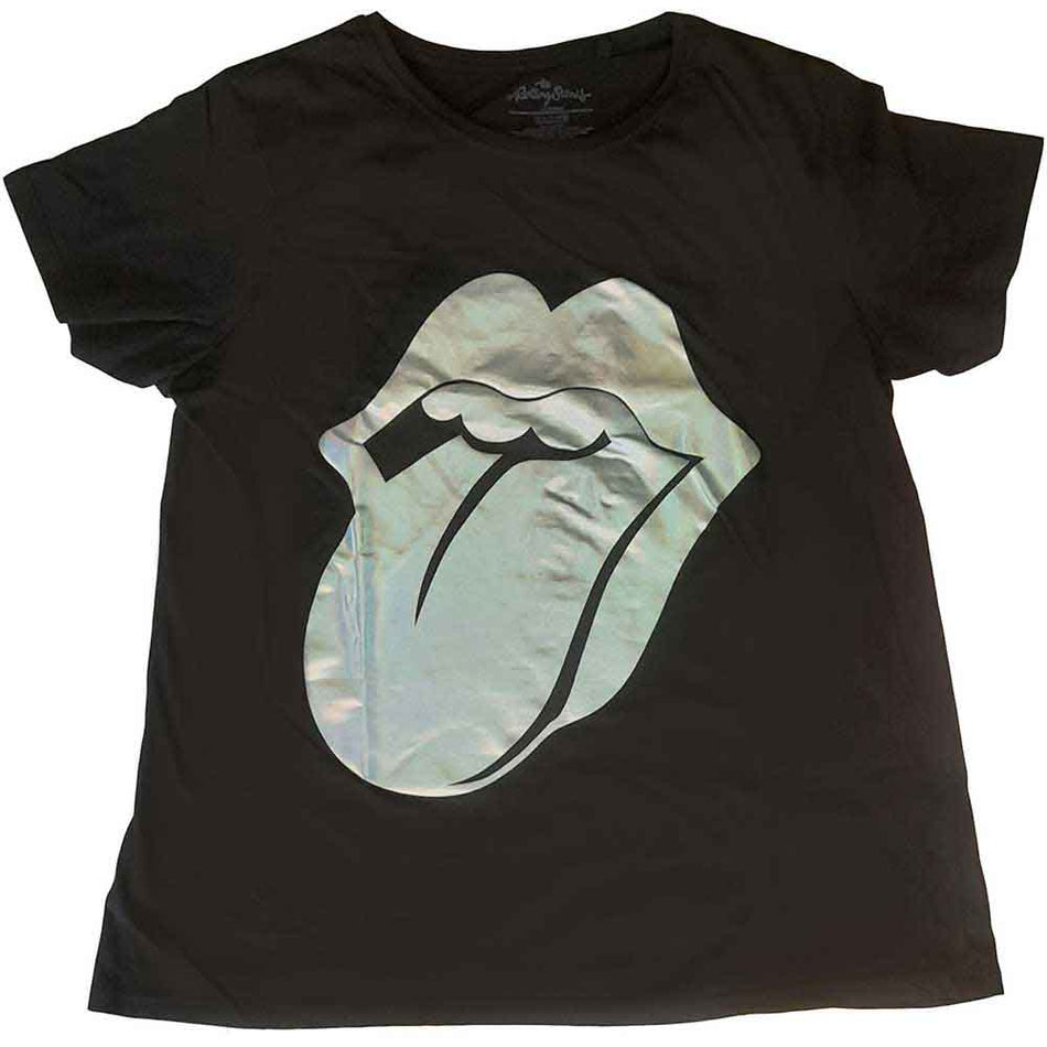 The Rolling Stones Unisex T-Shirt: Foil Tongue (Black) (Embellished)