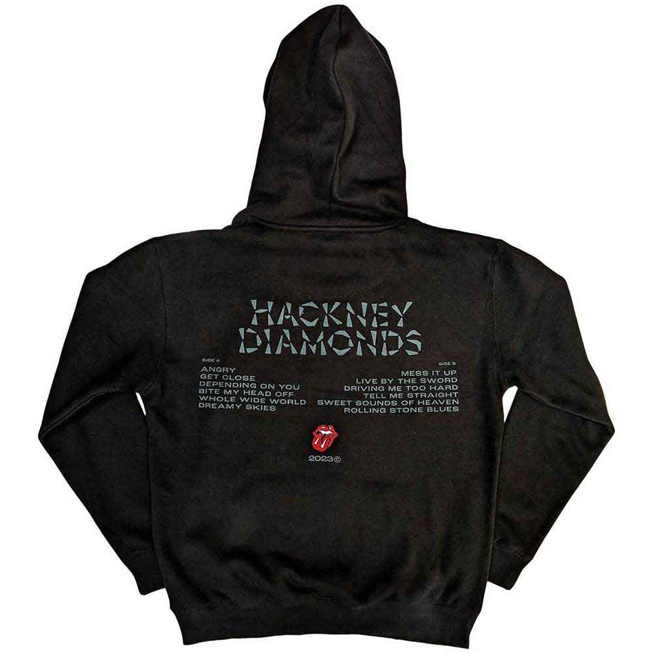 The Rolling Stones Unisex Pullover Hoodie: Hackney Diamonds Glass Logo (Black) (Back Print)