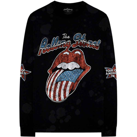The Rolling Stones Unisex Long Sleeve T-Shirt: US Tour '78 (Black) (Back & Sleeve Print)