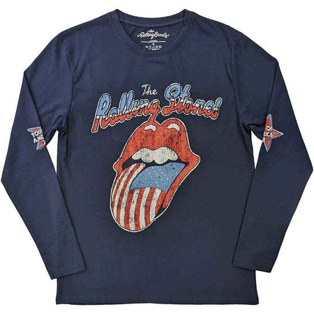The Rolling Stones Unisex Long Sleeve T-Shirt: US Tour '78 (Navy Blue) (Back & Sleeve Print)