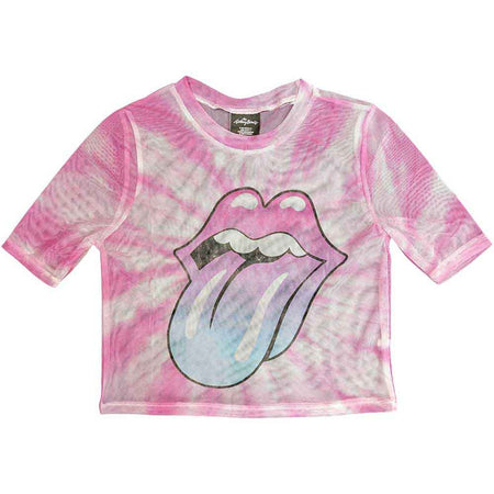 The Rolling Stones Ladies Mesh Crop Top: Pink Gradient Tongue (White)