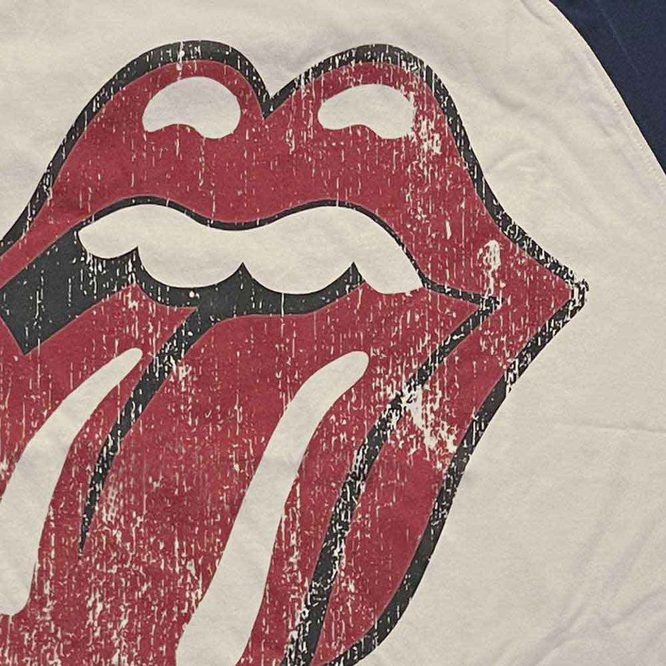 The Rolling Stones Unisex Raglan T-Shirt: Lick (Natural & Navy Blue)