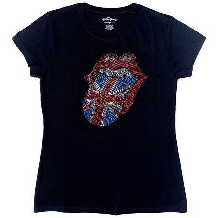 The Rolling Stones Ladies T-Shirt: Classic UK (Black) (Embellished)