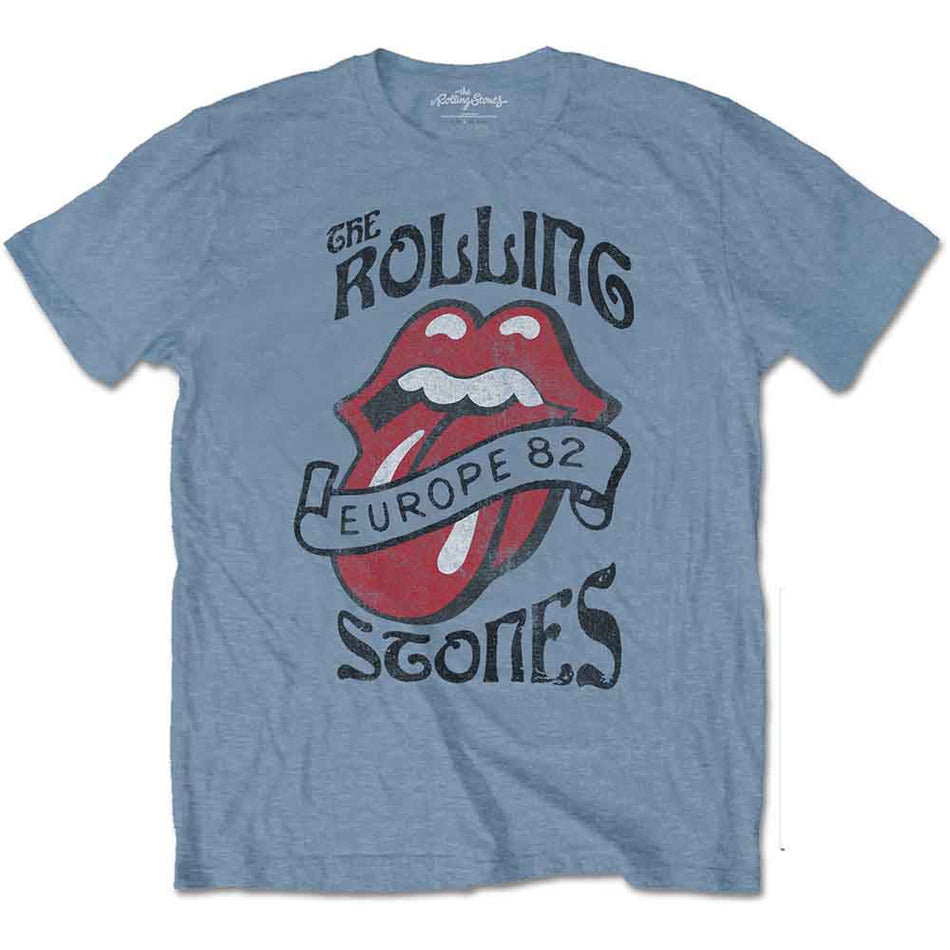The Rolling Stones Unisex T-Shirt: Europe '82 Tour (Stone Blue)