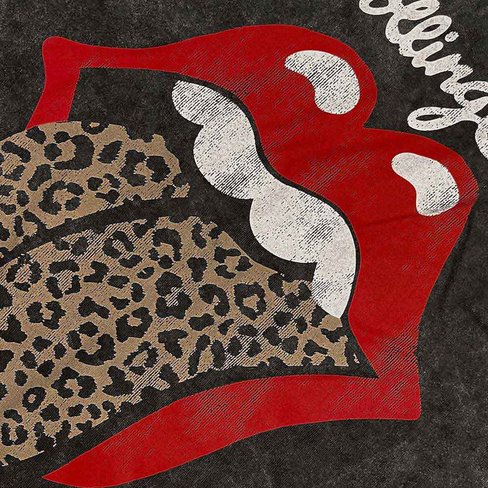 The Rolling Stones Unisex T-Shirt: Leopard Tongue (Black) (Wash Collection)
