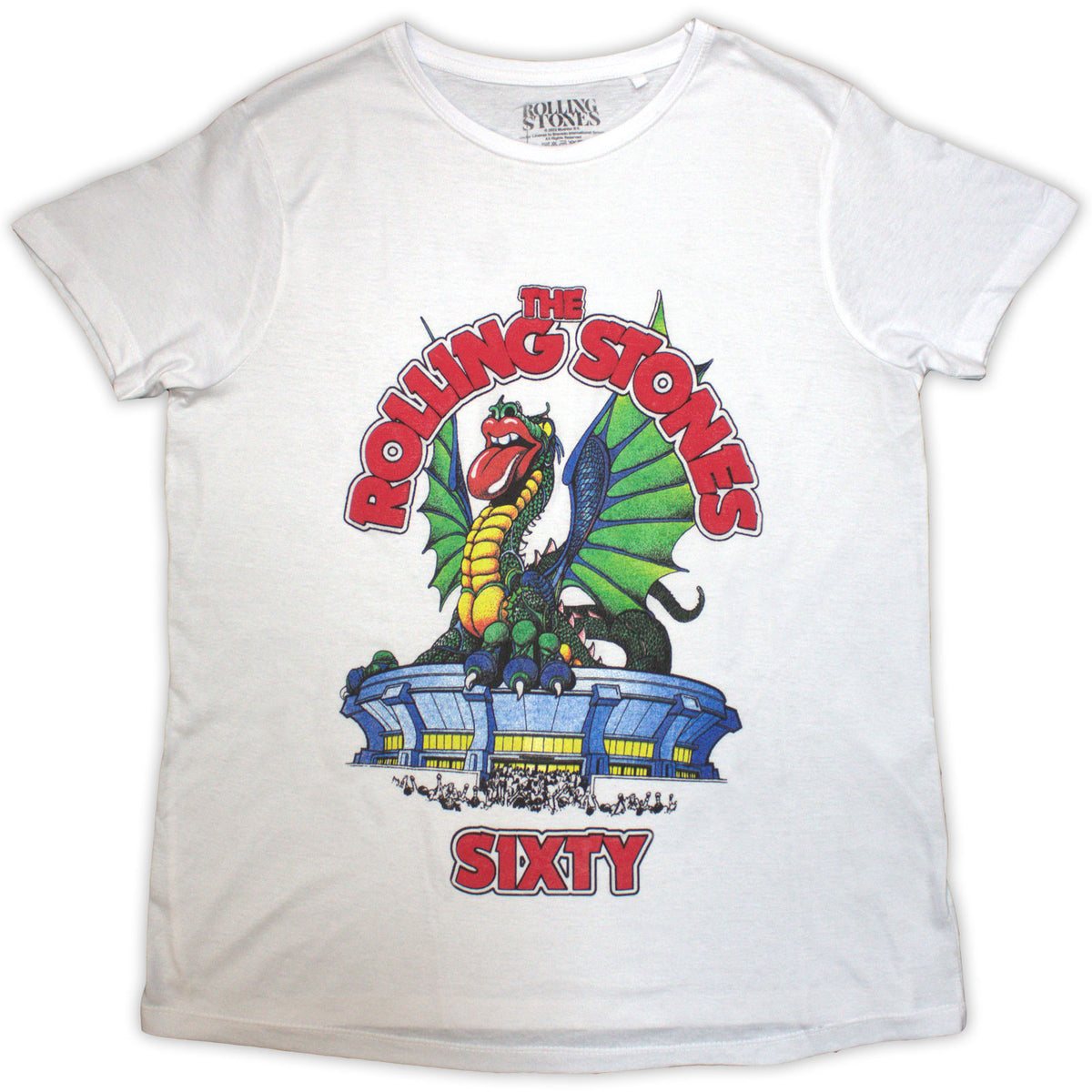 The Rolling Stones Ladies T-Shirt: Sixty Stadium Dragon (White) (Embellished)