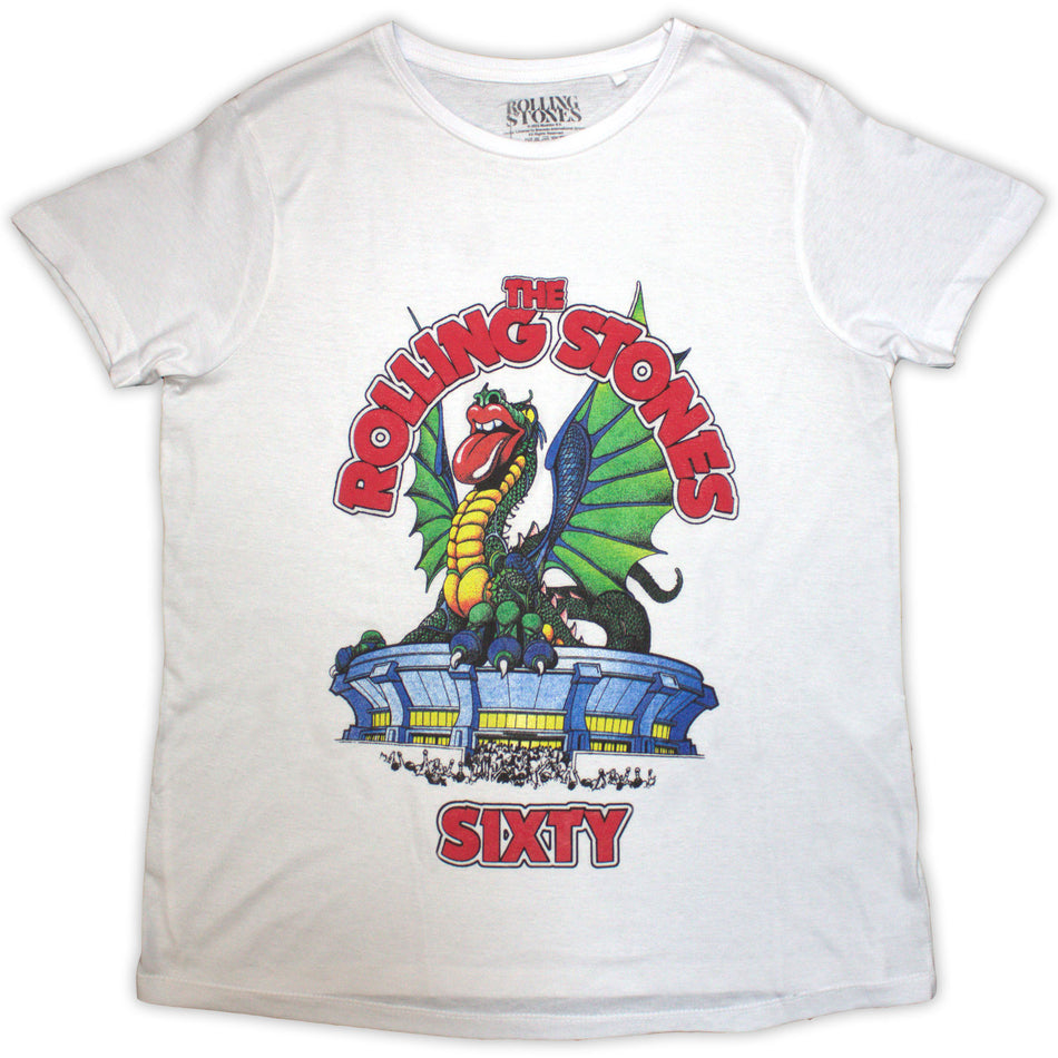 The Rolling Stones Ladies T-Shirt: Sixty Stadium Dragon (White) (Embellished)