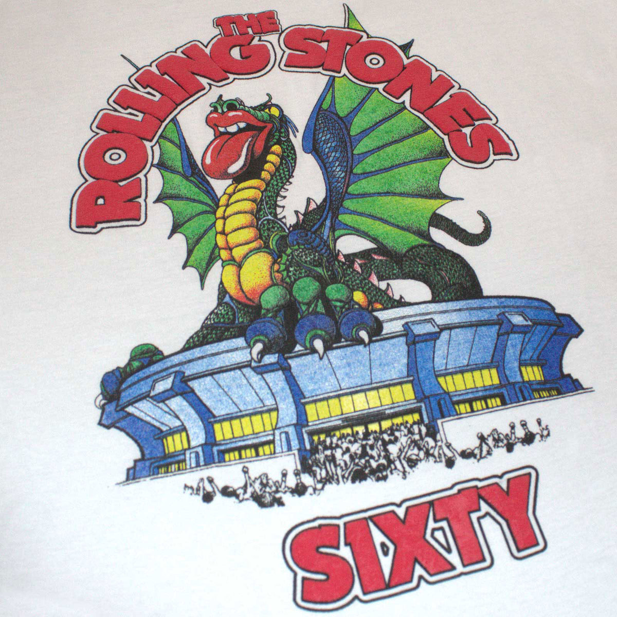 The Rolling Stones Unisex T-Shirt: Sixty Stadium Dragon (White) (Embellished)