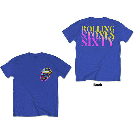 The Rolling Stones Unisex T-Shirt: Sixty Gradient Text (Royal Blue) (Back Print)
