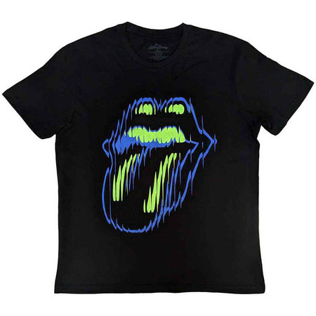 The Rolling Stones Unisex T-Shirt: Distorted Tongue (Black) (Back Print)