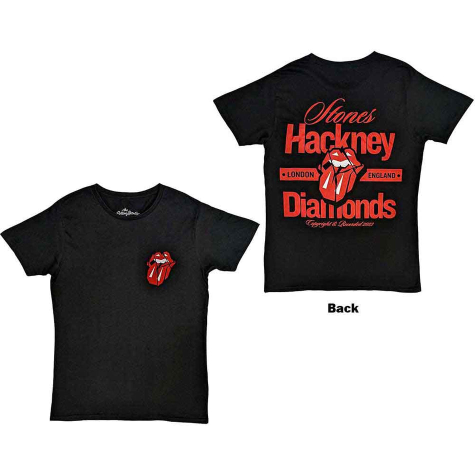 The Rolling Stones Unisex T-Shirt: Hackney Diamonds Hackney London (Black) (Back Print)