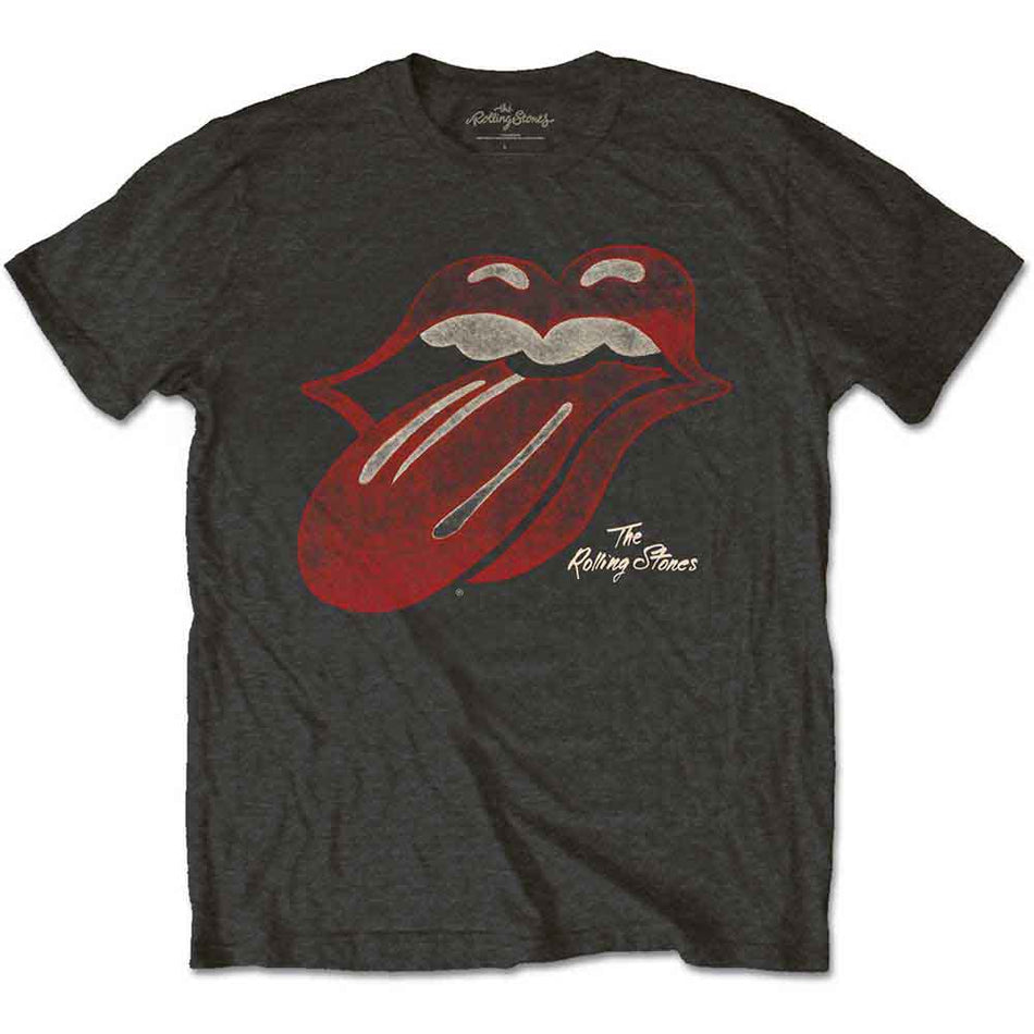 The Rolling Stones Unisex T-Shirt: Vintage Tongue Logo (Charcoal Grey)