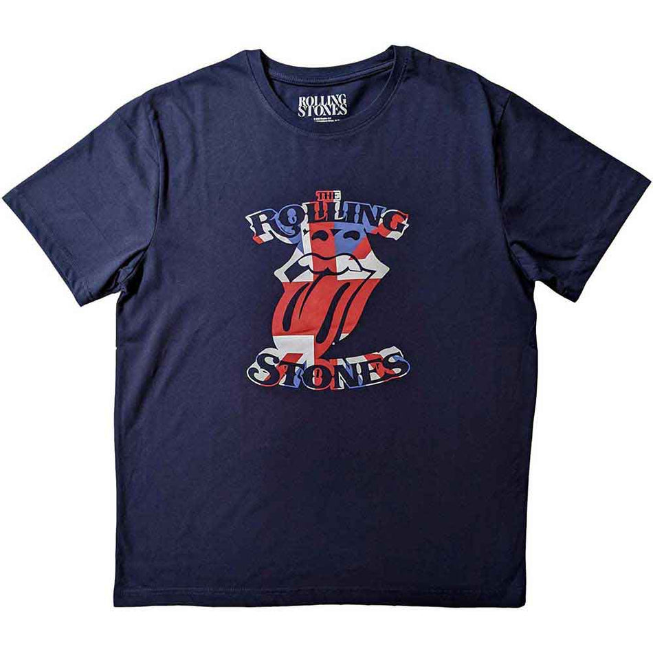 The Rolling Stones Unisex T-Shirt: British Flag Tongue (Navy Blue)