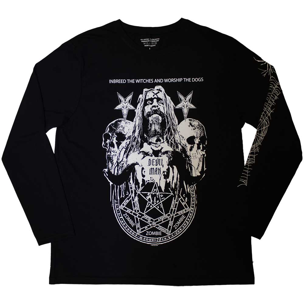 Rob Zombie Unisex Long Sleeve T-Shirt: Devil Man (Black) (Sleeve Print)