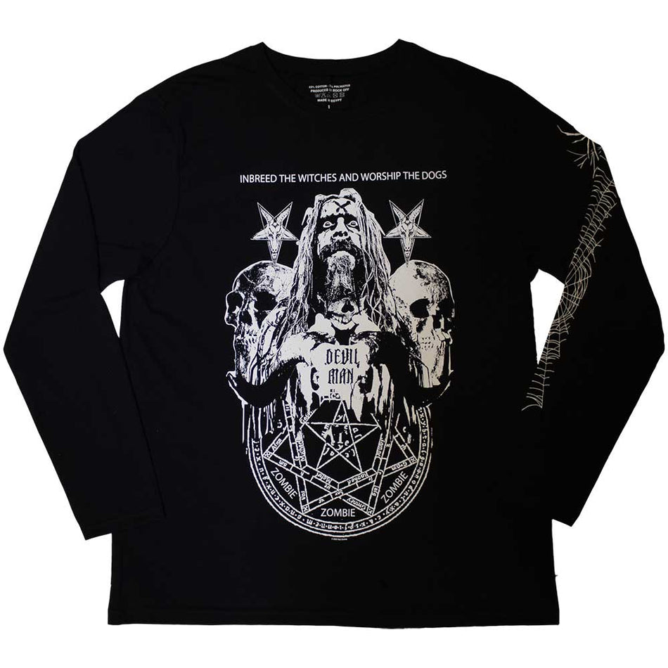 Rob Zombie Unisex Long Sleeve T-Shirt: Devil Man (Black) (Sleeve Print)