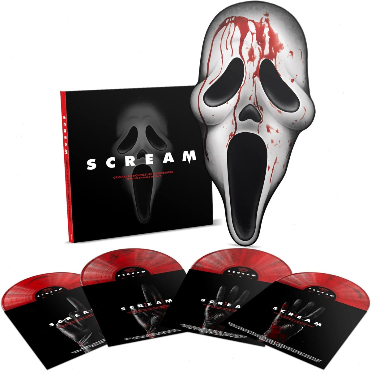 Marco Beltrami - Scream (Original Motion Picture Scores) [Red Marbled 4 LP Box Set] - (Oversize Item Split, Clear Vinyl, Red, Boxed Set) - [Vinyl]