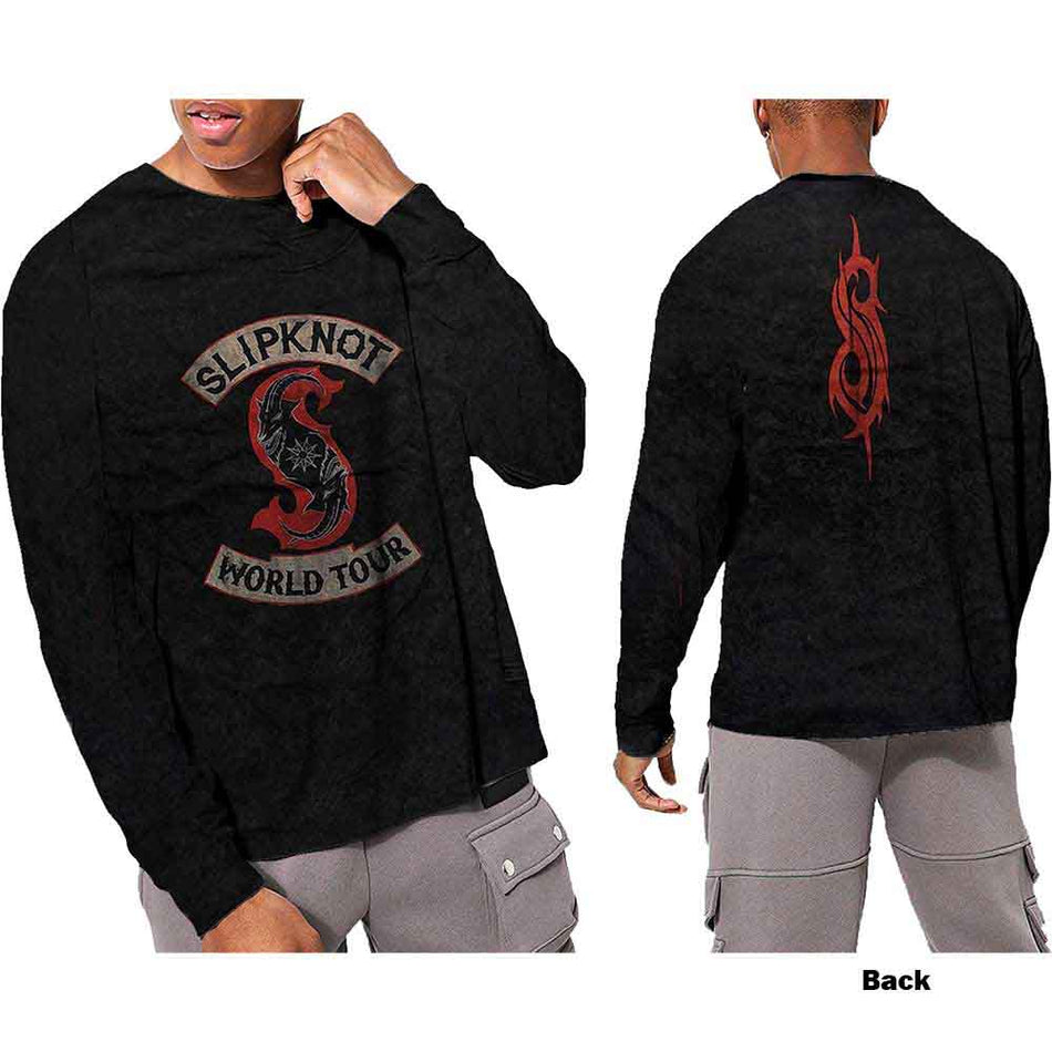 Slipknot Unisex Long Sleeve T-Shirt: Patched Up (Black) (Back Print & Wash Collection)