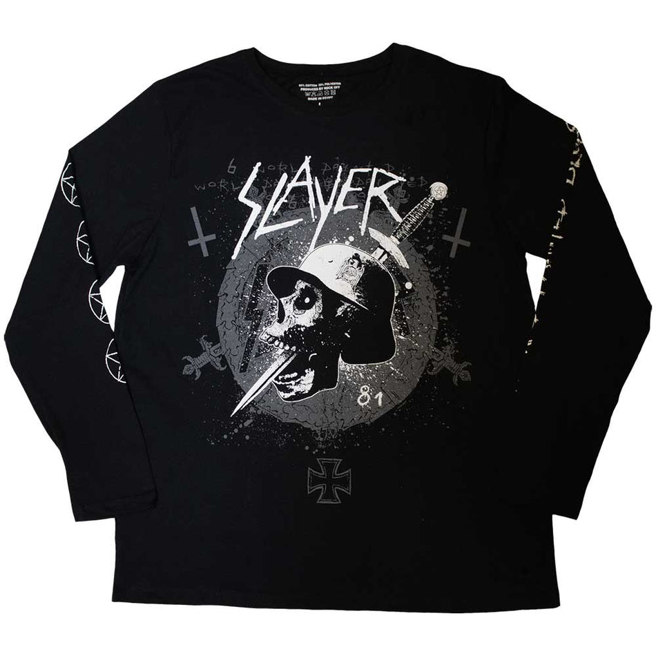 Slayer Unisex Long Sleeve T-Shirt: Dagger Skull (Black) (Sleeve Print)