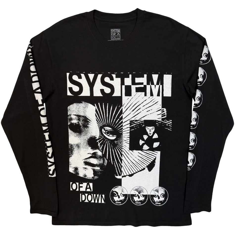 System Of A Down Unisex Long Sleeve T-Shirt: Hypno Hi-Contrast (Black) (Sleeve Prints)
