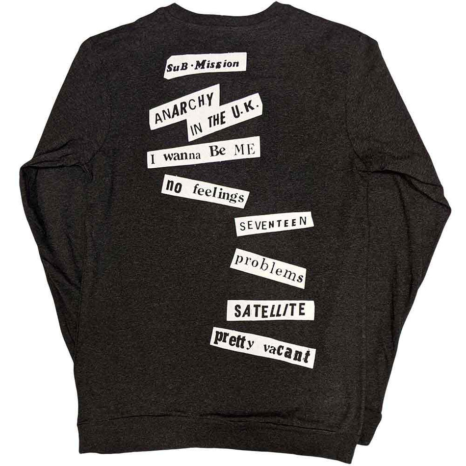 The Sex Pistols Unisex Long Sleeve T-Shirt: 100 Club (Charcoal Grey) (Back Print)