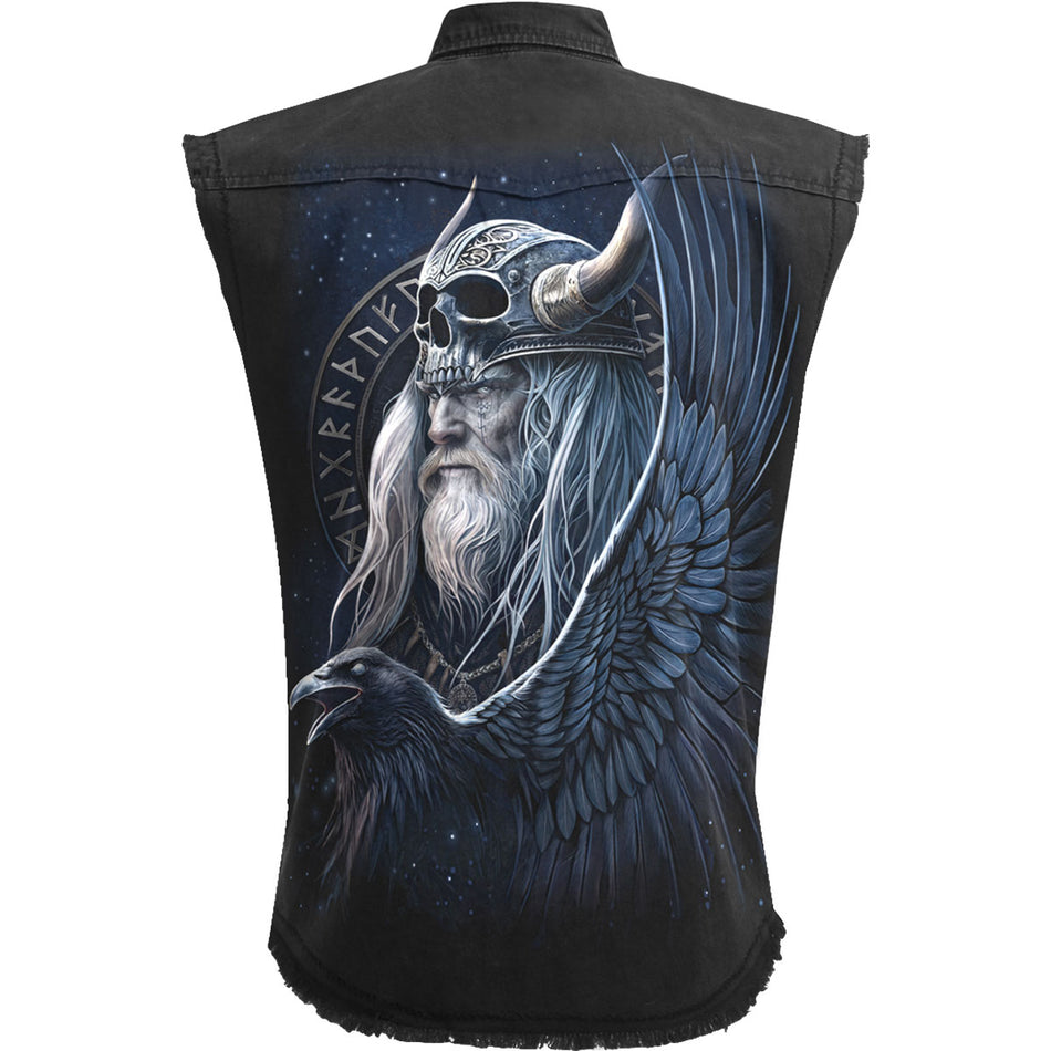 Spiral Unisex Worker Shirt: Odin's Warrior (Black) (Back Print)