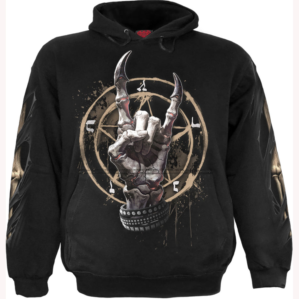 Spiral Unisex Pullover Hoodie: Pure Metal (Black) (Back & Sleeve Print)
