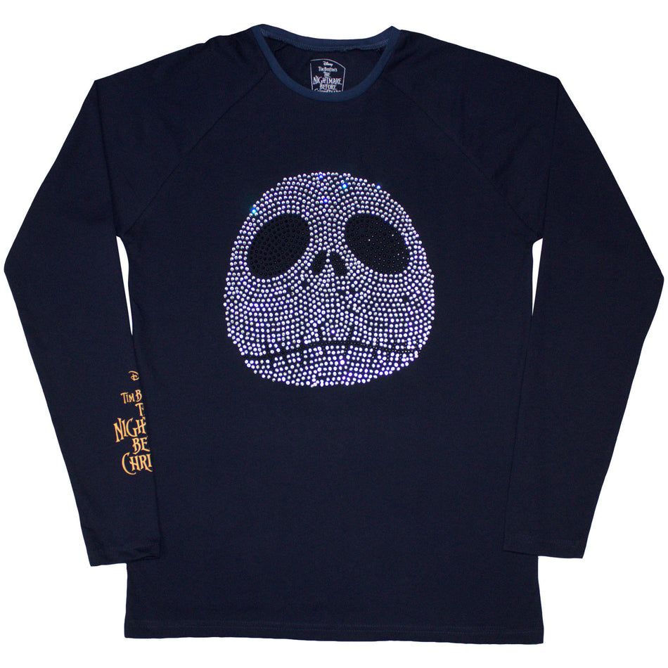 The Nightmare Before Christmas Unisex Long Sleeve T-Shirt: Rhinestone Jack (Navy Blue) (Embellished)