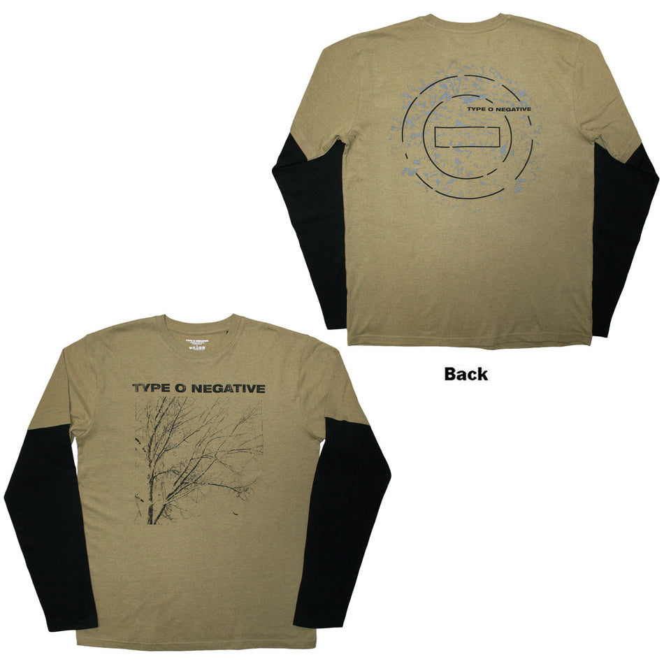 Type O Negative Unisex 2 In 1 Layered Long Sleeve T-Shirt: Tree (Black & Green) (Back Print)