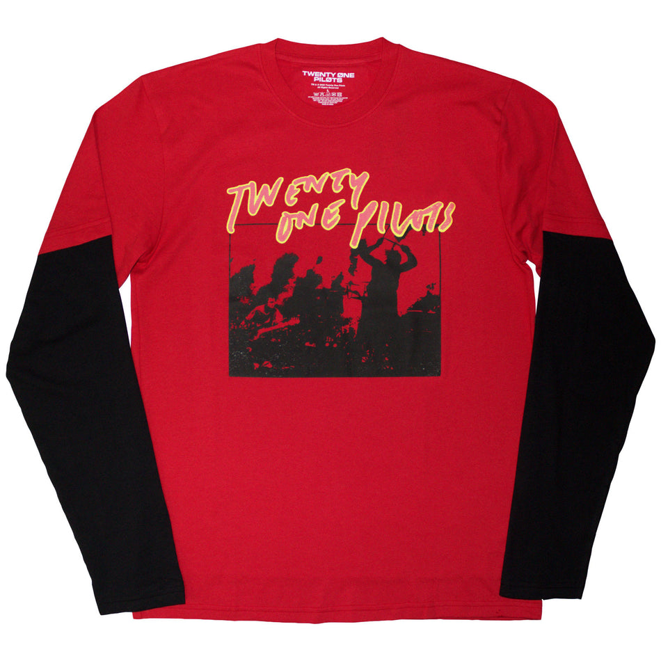 Twenty One Pilots Unisex 2 In 1 Layered Long Sleeve T-Shirt: Live Scribble (Red & Black)