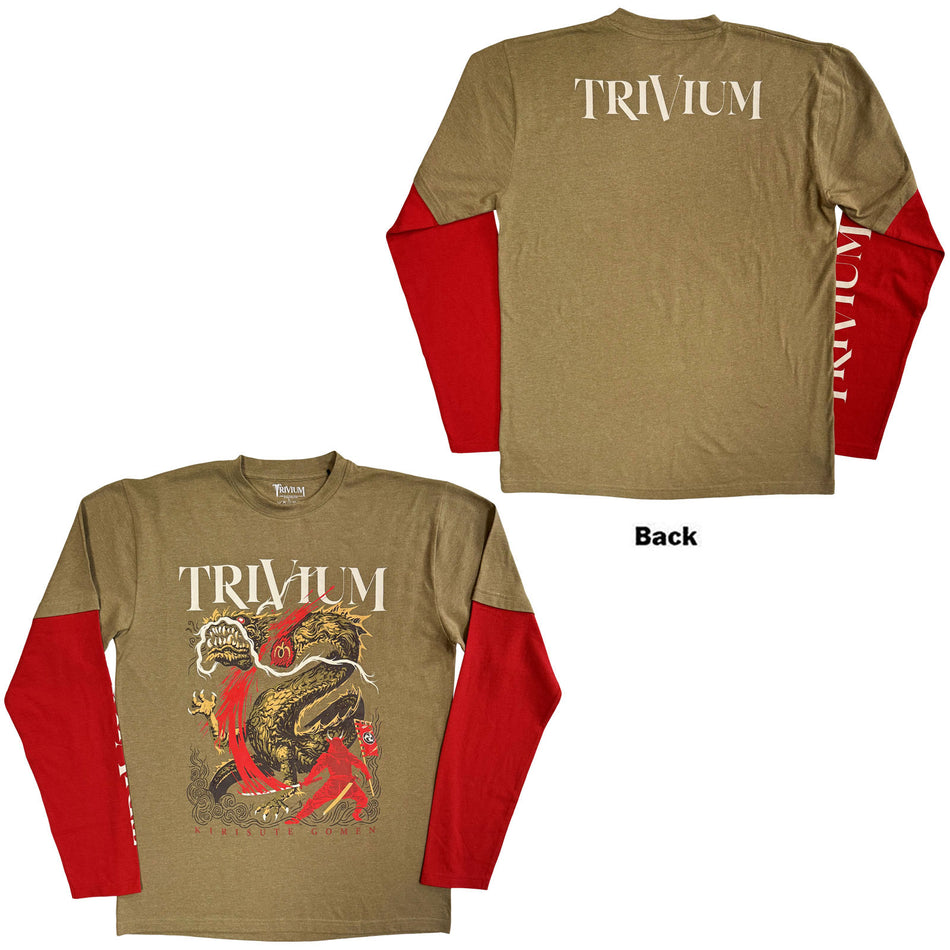 Trivium Unisex 2 In 1 Layered Long Sleeve T-Shirt: Kirisute Gomen (Green & Red) (Back & Sleeve Print)
