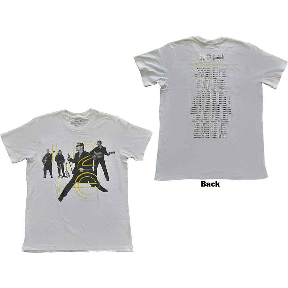 U2 Unisex T-Shirt: Live Action (White) (Back Print & Ex-Tour)